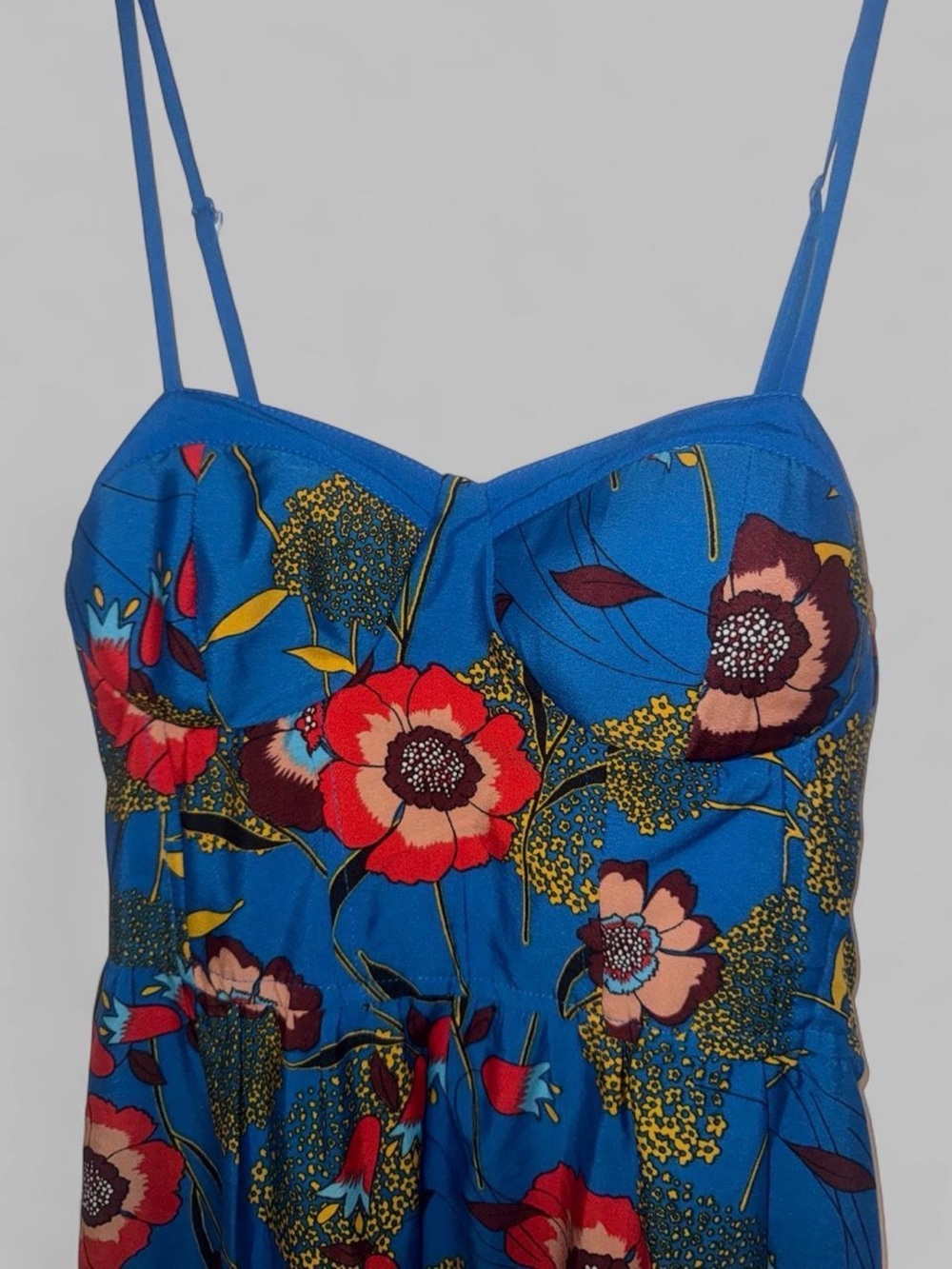 Like New. Source Unknown Blue Floral Spaghetti-Strap Dress.
